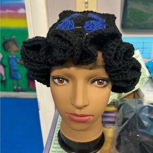 Black with colorful accents Crochet Floppy Hat made to order